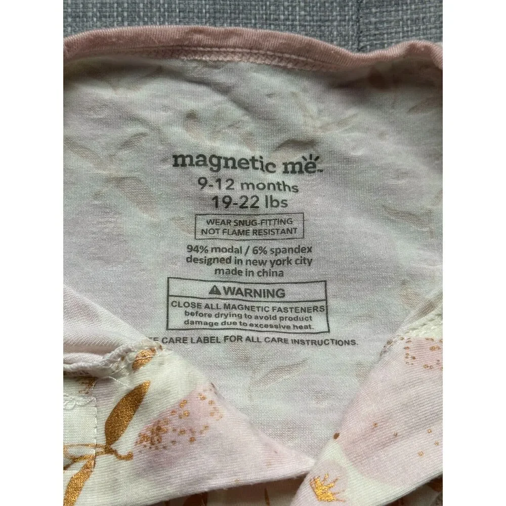 +Magnetic Me Modal Magnetic Footie Sleeper Pink Gold Floral 9-12 Months